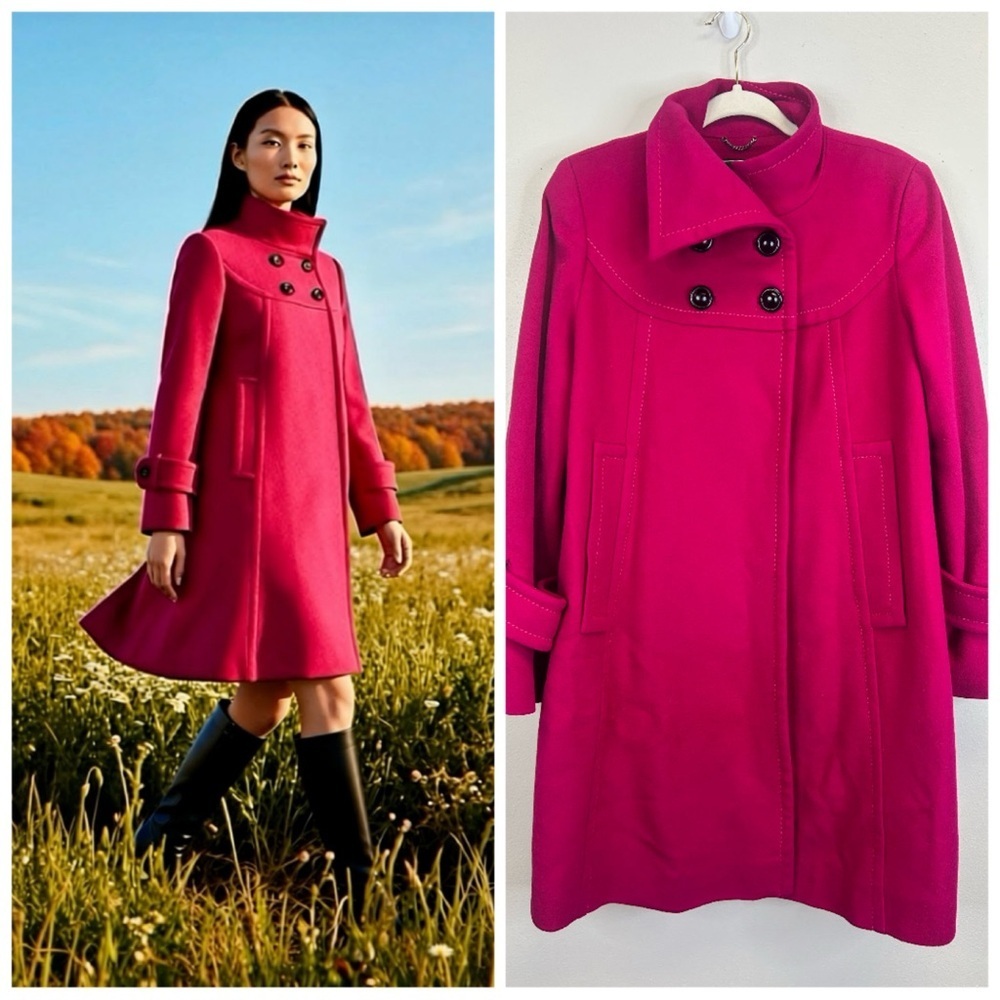 Fushia Parka Coat Fine Australian Lambswool‎ Size 8 Fall Winter Outdoors Retro